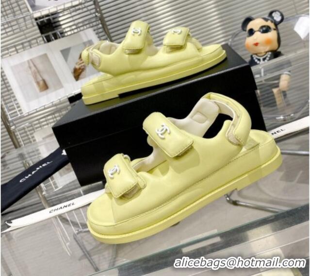 Unique Style Chanel Lambskin Pillow Flat Strap Flat Sandals 081225 Yellow