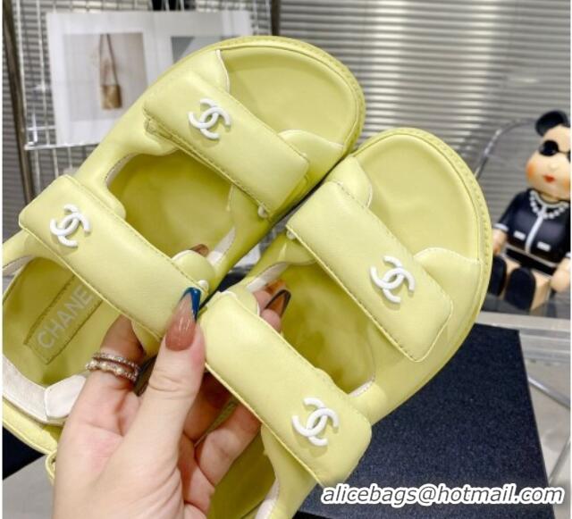 Unique Style Chanel Lambskin Pillow Flat Strap Flat Sandals 081225 Yellow