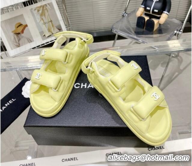 Unique Style Chanel Lambskin Pillow Flat Strap Flat Sandals 081225 Yellow