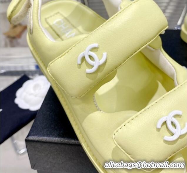 Unique Style Chanel Lambskin Pillow Flat Strap Flat Sandals 081225 Yellow