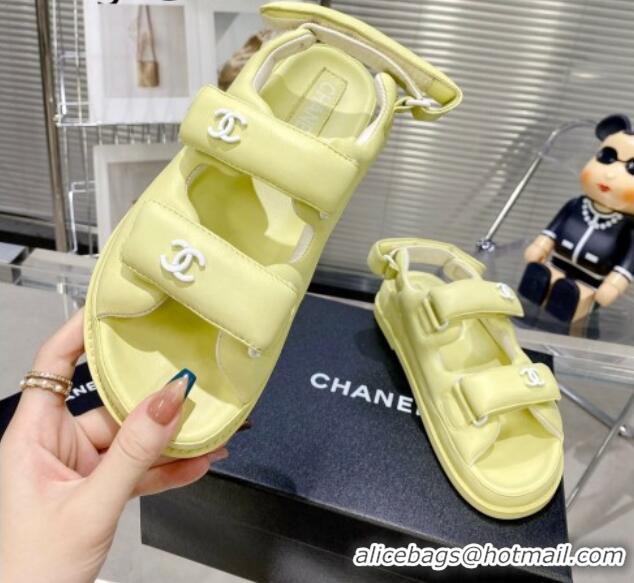 Unique Style Chanel Lambskin Pillow Flat Strap Flat Sandals 081225 Yellow