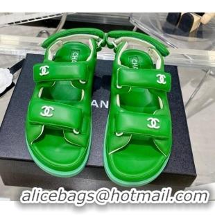 Pretty Style Chanel Lambskin Pillow Flat Strap Flat Sandals 081225 Green