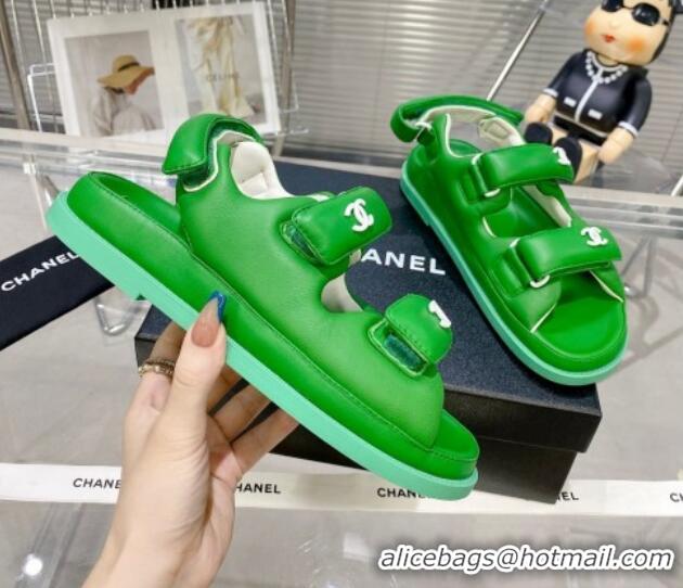 Pretty Style Chanel Lambskin Pillow Flat Strap Flat Sandals 081225 Green