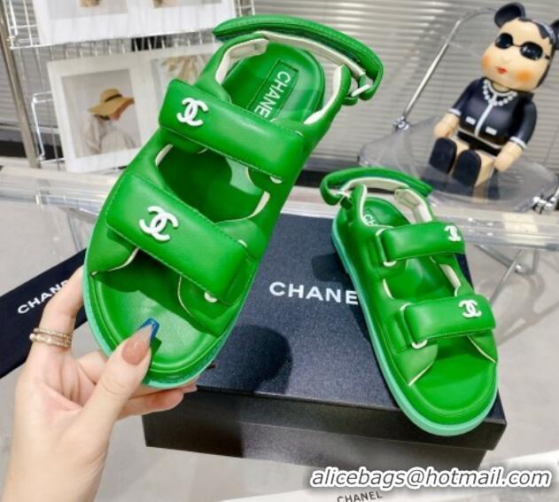 Pretty Style Chanel Lambskin Pillow Flat Strap Flat Sandals 081225 Green