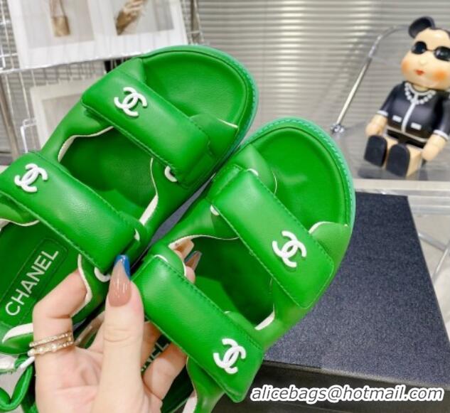 Pretty Style Chanel Lambskin Pillow Flat Strap Flat Sandals 081225 Green