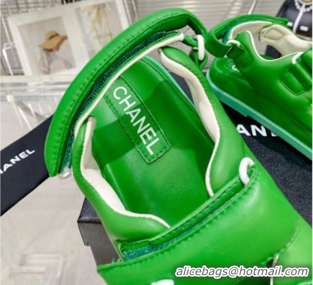 Pretty Style Chanel Lambskin Pillow Flat Strap Flat Sandals 081225 Green