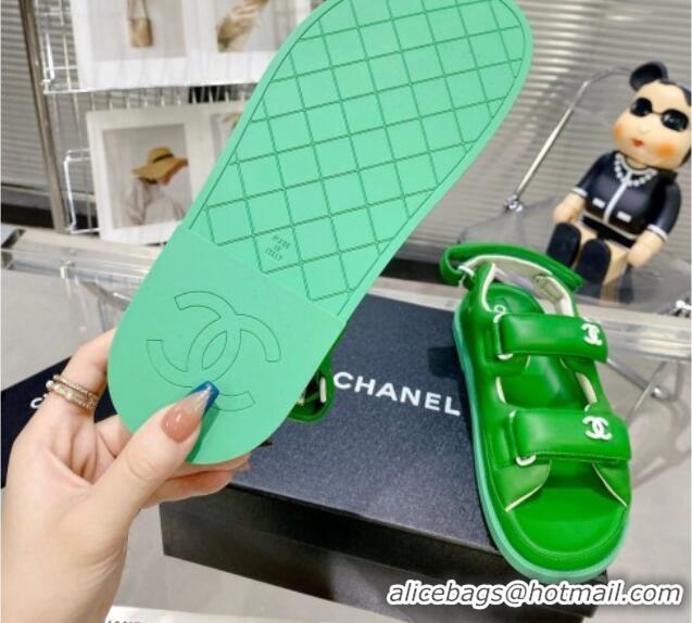 Pretty Style Chanel Lambskin Pillow Flat Strap Flat Sandals 081225 Green