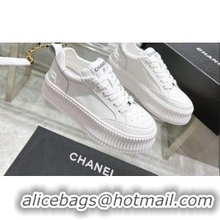 Feminine Chanel Leather Platform Sneakers White 081231