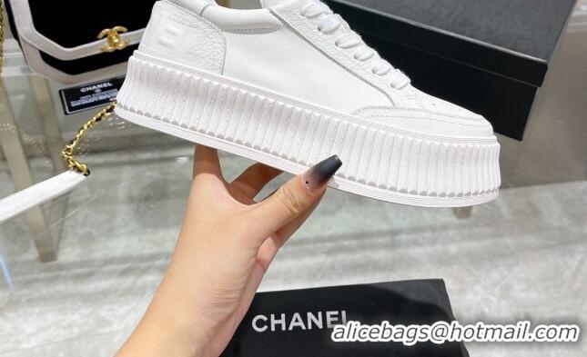 Feminine Chanel Leather Platform Sneakers White 081231