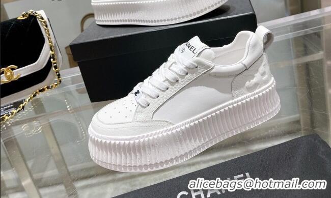 Feminine Chanel Leather Platform Sneakers White 081231