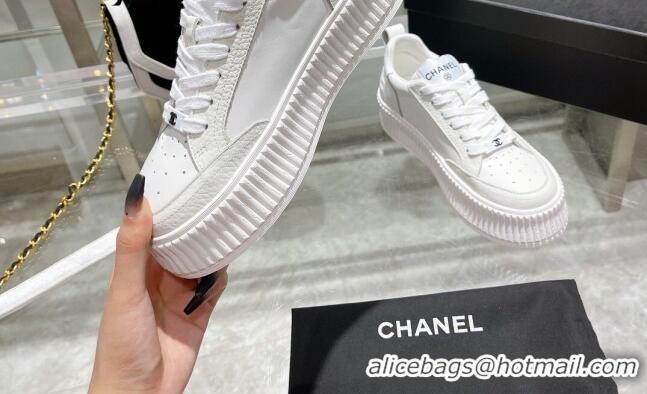 Feminine Chanel Leather Platform Sneakers White 081231