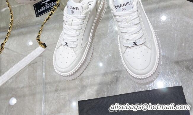 Feminine Chanel Leather Platform Sneakers White 081231