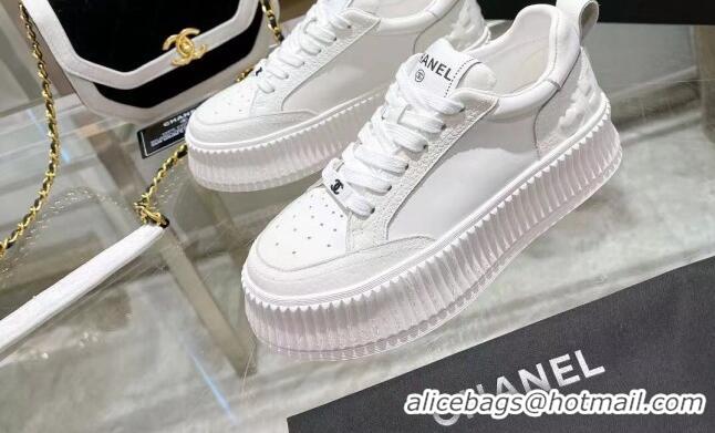 Feminine Chanel Leather Platform Sneakers White 081231