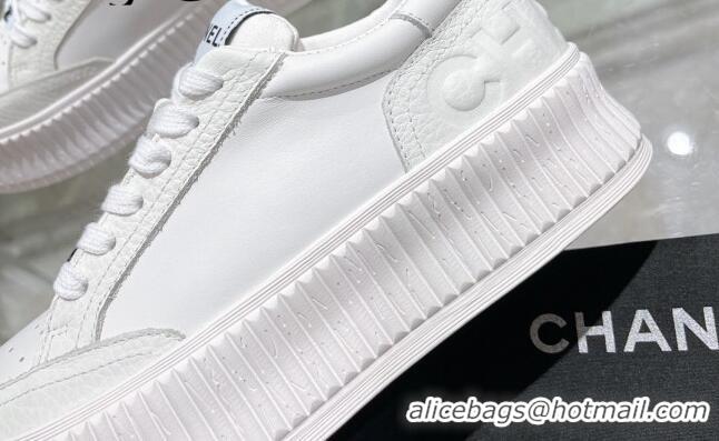 Feminine Chanel Leather Platform Sneakers White 081231