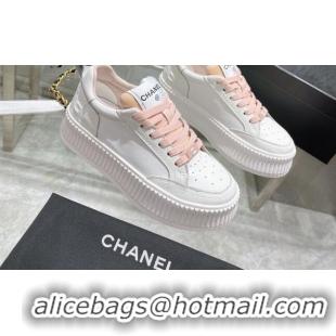 Durable Chanel Leather Platform Sneakers 081231 White/Pink