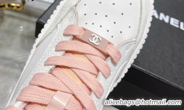 Durable Chanel Leather Platform Sneakers 081231 White/Pink