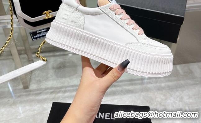 Durable Chanel Leather Platform Sneakers 081231 White/Pink