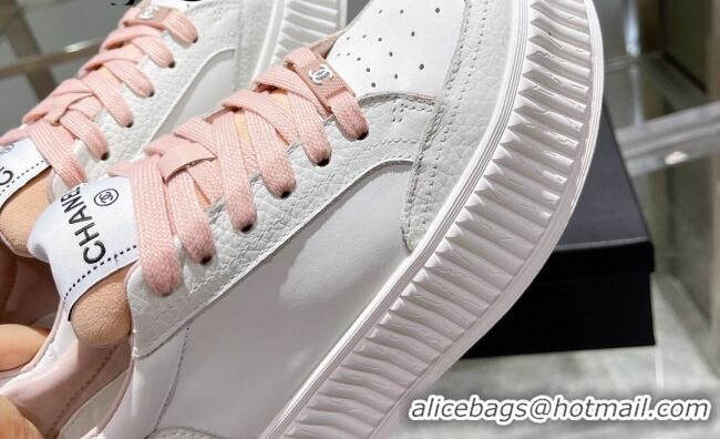 Durable Chanel Leather Platform Sneakers 081231 White/Pink