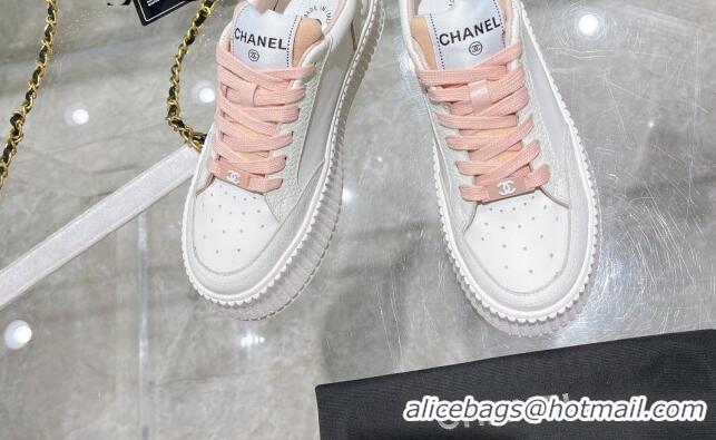 Durable Chanel Leather Platform Sneakers 081231 White/Pink