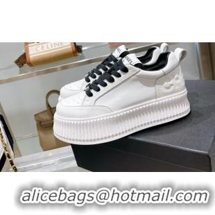 Discount Chanel Leather Platform Sneakers 081231 White/Black