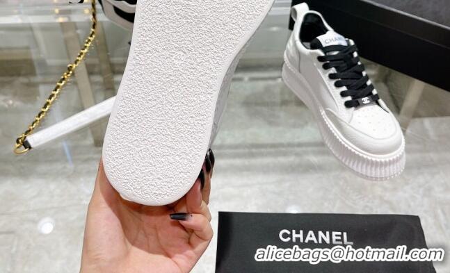 Discount Chanel Leather Platform Sneakers 081231 White/Black