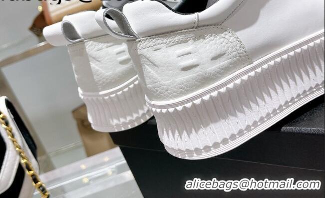 Discount Chanel Leather Platform Sneakers 081231 White/Black