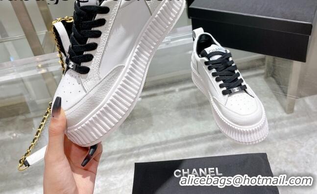 Discount Chanel Leather Platform Sneakers 081231 White/Black