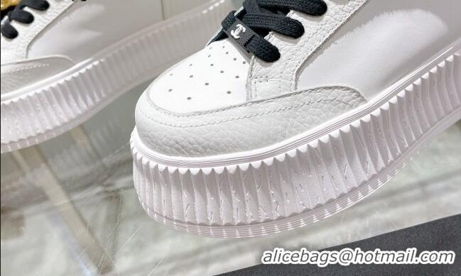 Discount Chanel Leather Platform Sneakers 081231 White/Black