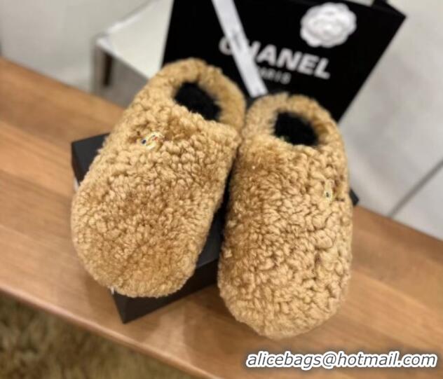 Shop Duplicate Chanel Shearling Flat Mules 2081234 Brown