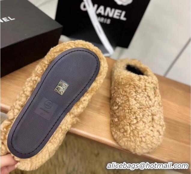 Shop Duplicate Chanel Shearling Flat Mules 2081234 Brown