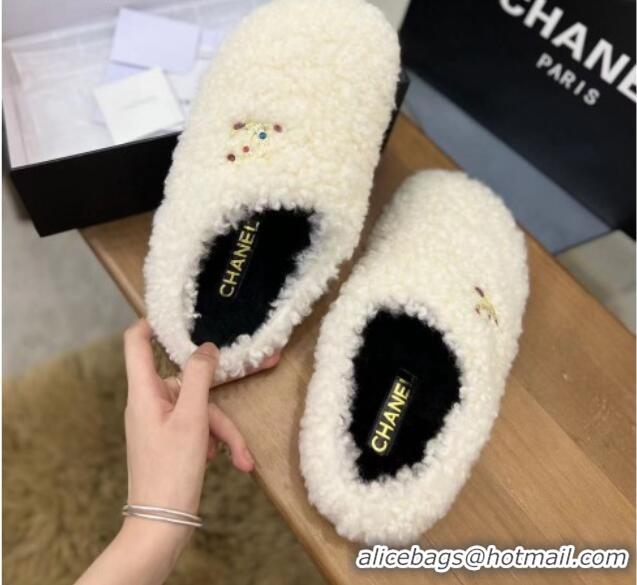 Most Popular Chanel Shearling Flat Mules 2081234 White