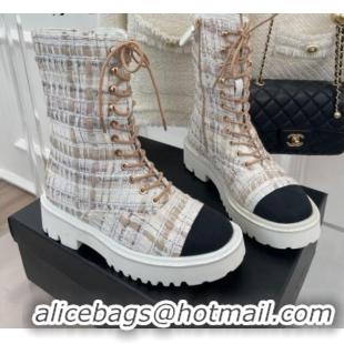 Pretty Style Chanel Tweed Short Boots White/Beige 2081242