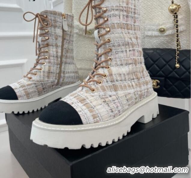 Pretty Style Chanel Tweed Short Boots White/Beige 2081242