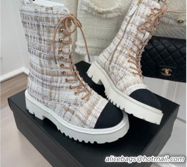 Pretty Style Chanel Tweed Short Boots White/Beige 2081242