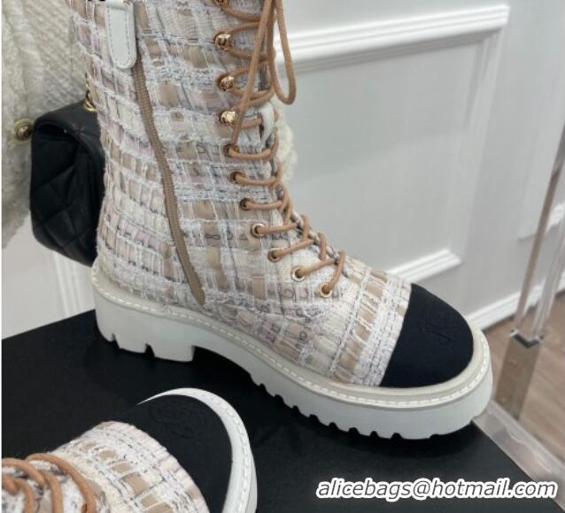 Pretty Style Chanel Tweed Short Boots White/Beige 2081242