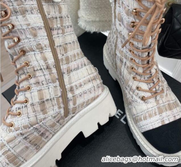 Pretty Style Chanel Tweed Short Boots White/Beige 2081242