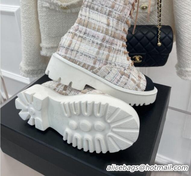 Pretty Style Chanel Tweed Short Boots White/Beige 2081242