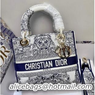 Affordable Price DIOR MEDIUM LADY D-LITE BAG Blue Toile de Jouy Reverse Embroidery M0565ORGO