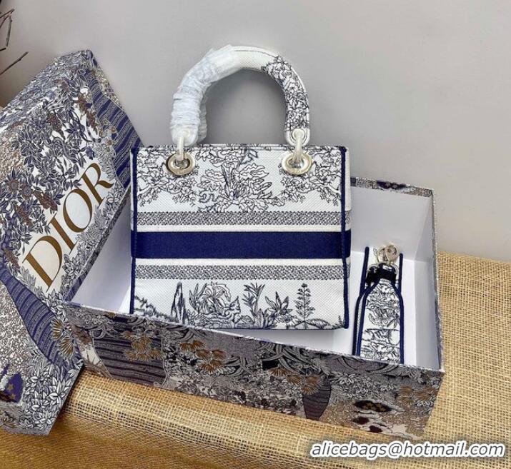 Affordable Price DIOR MEDIUM LADY D-LITE BAG Blue Toile de Jouy Reverse Embroidery M0565ORGO