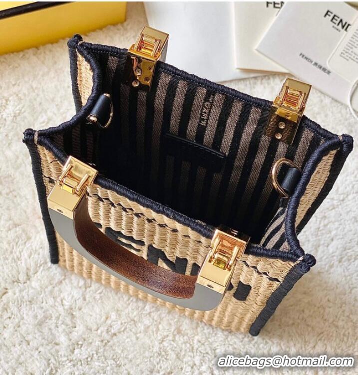 Reasonable Price FENDI Mini Sunshine Shopper FF raffia mini-bag 8BS051A black