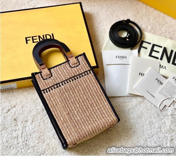 Reasonable Price FENDI Mini Sunshine Shopper FF raffia mini-bag 8BS051A black