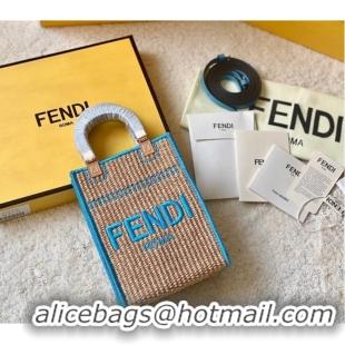 Famous Brand FENDI Mini Sunshine Shopper FF raffia mini-bag 8BS051A blue