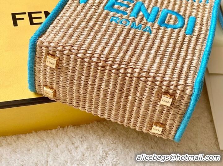 Famous Brand FENDI Mini Sunshine Shopper FF raffia mini-bag 8BS051A blue