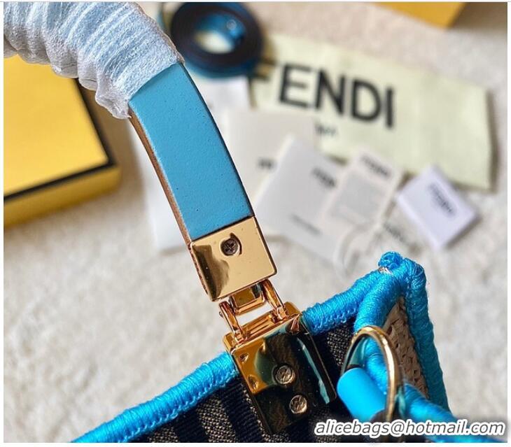 Famous Brand FENDI Mini Sunshine Shopper FF raffia mini-bag 8BS051A blue