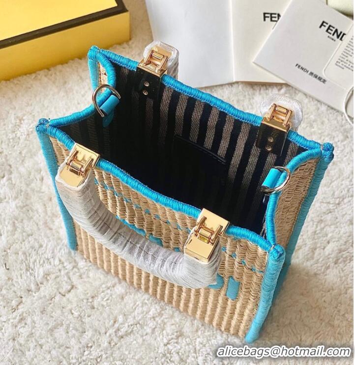 Famous Brand FENDI Mini Sunshine Shopper FF raffia mini-bag 8BS051A blue