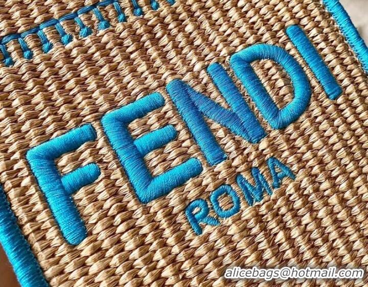 Famous Brand FENDI Mini Sunshine Shopper FF raffia mini-bag 8BS051A blue