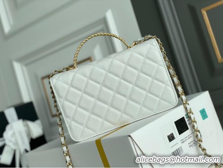 Top Quality Chanel MINI FLAP BAG CLUTCH WITH CHAIN Gold-Tone Metal 22SS white