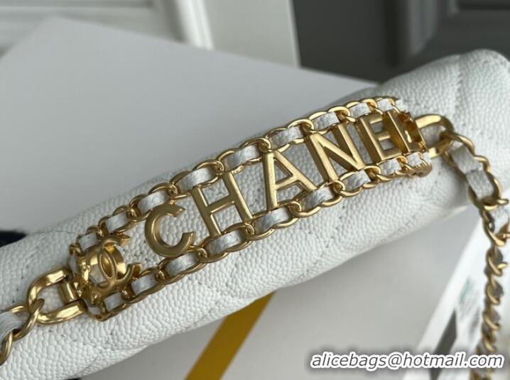 Top Quality Chanel MINI FLAP BAG CLUTCH WITH CHAIN Gold-Tone Metal 22SS white