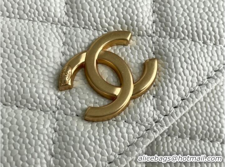 Top Quality Chanel MINI FLAP BAG CLUTCH WITH CHAIN Gold-Tone Metal 22SS white