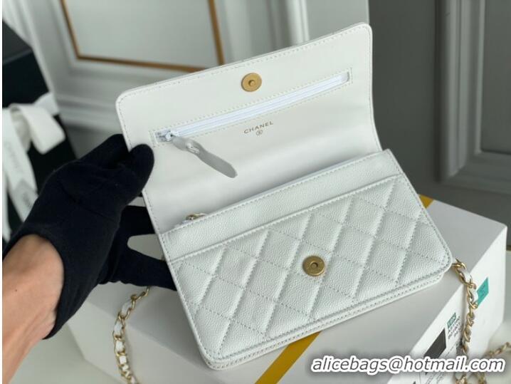 Top Quality Chanel MINI FLAP BAG CLUTCH WITH CHAIN Gold-Tone Metal 22SS white